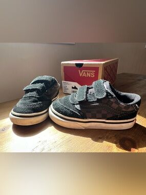 Vans Toddler Black & Gray Checkerboard Velcro Sneakers